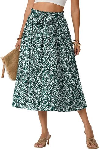 Lepunuo Skirts for Women High Waisted Flowy Summer Midi Knee Length Long Skirt Beach Vacation with Pockets in Saudi Arabia