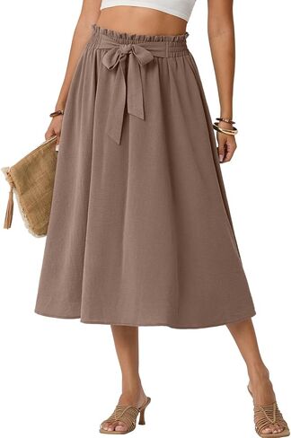 Lepunuo Skirts for Women High Waisted Flowy Summer Midi Knee Length Long Skirt Beach Vacation with Pockets in Saudi Arabia