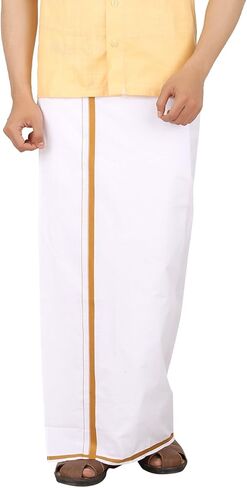 براكاسام قطن، أبيض مع حدود ذهبية، Dhoti فردي للرجال (1.28X2.00 متر) in Kuwait