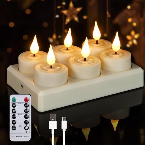 Daord USB Rechargeable 3D Wicks Tealights Candle Flameless Flickering Battery Operated with Remote Control & Timer Realistic Led Tea Lights for Halloween Christmas Home Decor (12 PCS,Rechargeable) in Saudi Arabia