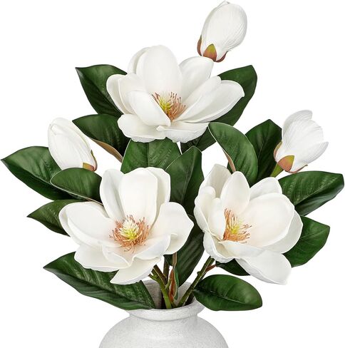 Nature Crafted 3Pack Artificial Magnolia Flowers, 26 inch Real Touch Realistic White Magnolia Flower Long Stem for Home Office Wedding Floral Arrangement Table Centerpiece Decor in Saudi Arabia