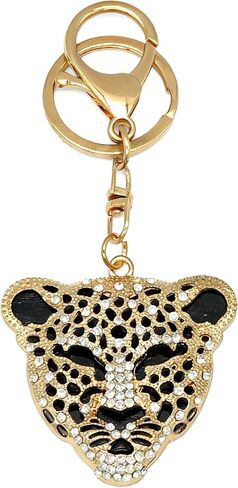 Moydolo Cute Gold Crystal Rhinestone Leopard Car Key Chain Ring Charm Sparkling Metal Cheetah Head Keychain Pendant For Women Men Backpack Purse in Saudi Arabia