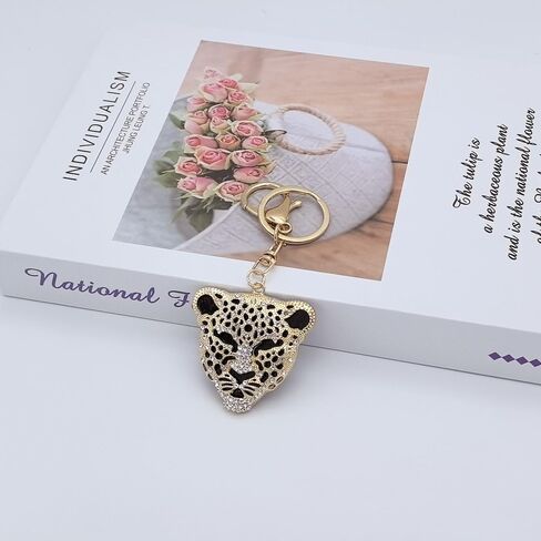 Moydolo Cute Gold Crystal Rhinestone Leopard Car Key Chain Ring Charm Sparkling Metal Cheetah Head Keychain Pendant For Women Men Backpack Purse in Saudi Arabia