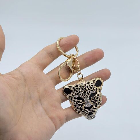 Moydolo Cute Gold Crystal Rhinestone Leopard Car Key Chain Ring Charm Sparkling Metal Cheetah Head Keychain Pendant For Women Men Backpack Purse in Saudi Arabia