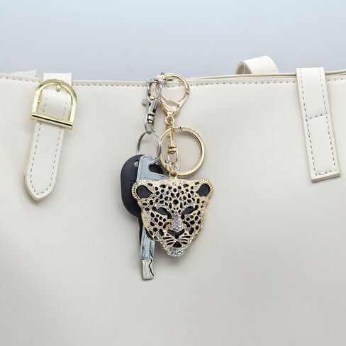 Moydolo Cute Gold Crystal Rhinestone Leopard Car Key Chain Ring Charm Sparkling Metal Cheetah Head Keychain Pendant For Women Men Backpack Purse in Saudi Arabia