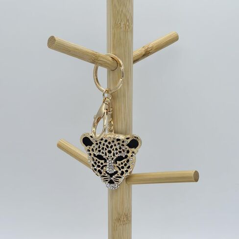 Moydolo Cute Gold Crystal Rhinestone Leopard Car Key Chain Ring Charm Sparkling Metal Cheetah Head Keychain Pendant For Women Men Backpack Purse in Saudi Arabia