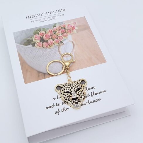 Moydolo Cute Gold Crystal Rhinestone Leopard Car Key Chain Ring Charm Sparkling Metal Cheetah Head Keychain Pendant For Women Men Backpack Purse in Saudi Arabia