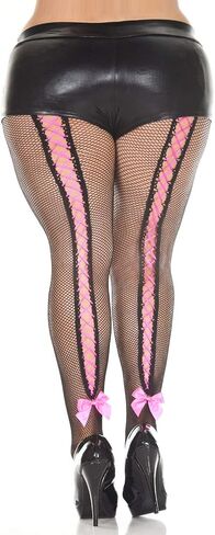 جوارب طويلة شبكية مثيرة بمقاس كبير من Lacy Line مع فيونكة خلفية بأربطة (مقاس إضافي، أسود/Pnk) in Saudi Arabia