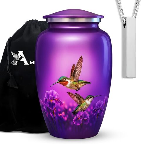 Set of 6 Funeral & Cremation Urn for Ashes for Women & Men with 1 Large Hummingbird Decorative Urns for Human Ashes Adult Female, 4 Small Keepsakes and 1 NecklaceUrn - Handcrafted in India in Kuwait