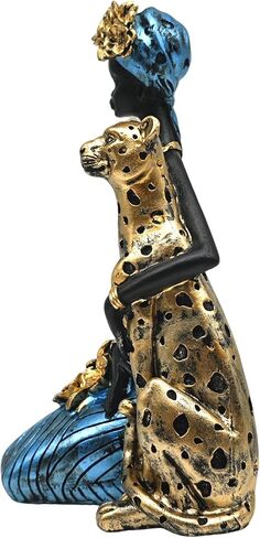OGANGART African Cheetah Statues,9.6" Animal Leopard Lady Figure Sculptures for Home Decorations/Living Room/Coffee Table/Shelves Figurines/Art Ornaments/Housewarming Decor in Saudi Arabia