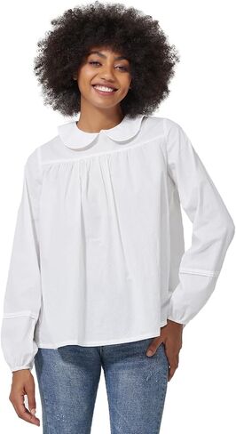 BEAUZSUZSANA Victorian Blouse with Back Buttons Puffy Sleeve Peter Pan Collar Shirt 100% Cotton White S-2XL in Kuwait