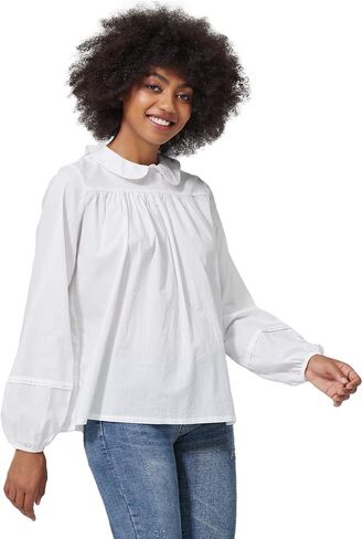 BEAUZSUZSANA Victorian Blouse with Back Buttons Puffy Sleeve Peter Pan Collar Shirt 100% Cotton White S-2XL in Saudi Arabia