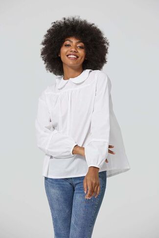BEAUZSUZSANA Victorian Blouse with Back Buttons Puffy Sleeve Peter Pan Collar Shirt 100% Cotton White S-2XL in Saudi Arabia