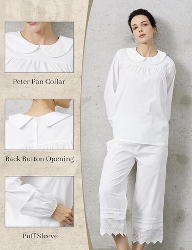 BEAUZSUZSANA Victorian Blouse with Back Buttons Puffy Sleeve Peter Pan Collar Shirt 100% Cotton White S-2XL in Saudi Arabia