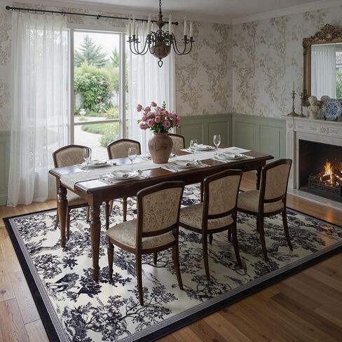 LIVEBOX 8x10 Area Rugs for Living Room, Washable Black and White Rug for Bedroom Dining Room Nursery Room, Soft Low Pile Non Slip, Vintage Animal Jungle Print Carpet Home Décor in Saudi Arabia