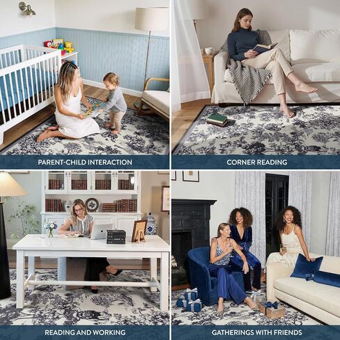 LIVEBOX 8x10 Area Rugs for Living Room, Washable Black and White Rug for Bedroom Dining Room Nursery Room, Soft Low Pile Non Slip, Vintage Animal Jungle Print Carpet Home Décor in Saudi Arabia
