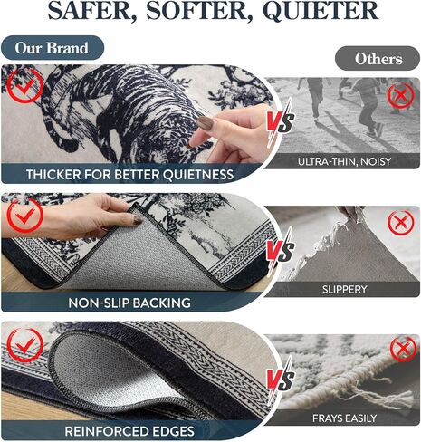 LIVEBOX 8x10 Area Rugs for Living Room, Washable Black and White Rug for Bedroom Dining Room Nursery Room, Soft Low Pile Non Slip, Vintage Animal Jungle Print Carpet Home Décor in Saudi Arabia