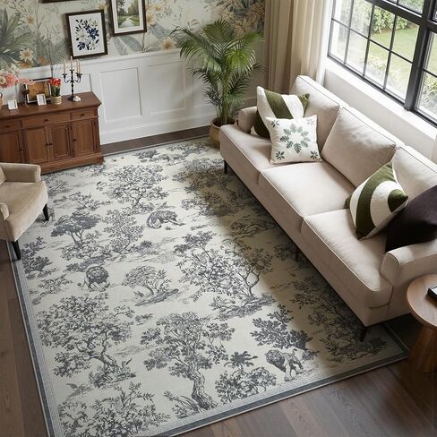 LIVEBOX 8x10 Area Rugs for Living Room, Washable Black and White Rug for Bedroom Dining Room Nursery Room, Soft Low Pile Non Slip, Vintage Animal Jungle Print Carpet Home Décor in Saudi Arabia