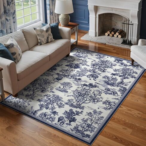 LIVEBOX 8x10 Area Rugs for Living Room, Washable Black and White Rug for Bedroom Dining Room Nursery Room, Soft Low Pile Non Slip, Vintage Animal Jungle Print Carpet Home Décor in Saudi Arabia