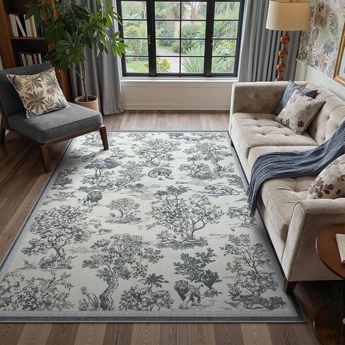 LIVEBOX 8x10 Area Rugs for Living Room, Washable Black and White Rug for Bedroom Dining Room Nursery Room, Soft Low Pile Non Slip, Vintage Animal Jungle Print Carpet Home Décor in Saudi Arabia