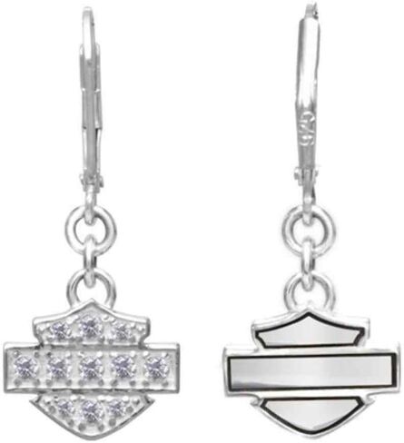 Harley-Davidson Women's Earrings, Bling Bar & Shield Dangles, Silver HDE0183 in Saudi Arabia