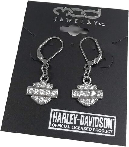 Harley-Davidson Women's Earrings, Bling Bar & Shield Dangles, Silver HDE0183 in Saudi Arabia
