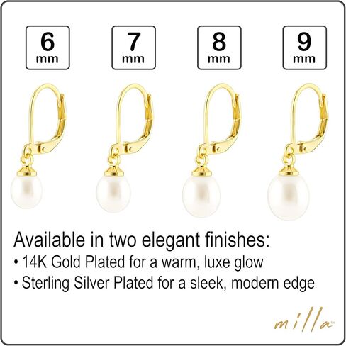 Milla Freshwater Pearl Earrings for Women - Leverback Pearl Drop Earrings in Saudi Arabia