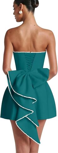 Maxianever Strapless Pearl Homecoming Dresses Mini Satin Wedding Gown with Bow 2025 in Kuwait