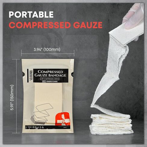 4 قطع من الشاش المضغوط المعقم المطوي على شكل حرف Z، مقاس 4.5 بوصة × 4.1 بوصة - وسادة شاش طبية قطن 100% لتضميد الجروح في حالات الطوارئ، وإيقاف النزيف، ومجموعة الصدمات، وإعادة تعبئة مجموعة الإسعافات الأولية (4 قطع) in Kuwait