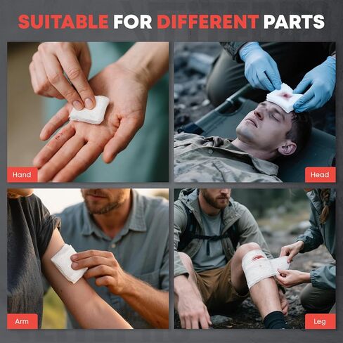 4 قطع من الشاش المضغوط المعقم المطوي على شكل حرف Z، مقاس 4.5 بوصة × 4.1 بوصة - وسادة شاش طبية قطن 100% لتضميد الجروح في حالات الطوارئ، وإيقاف النزيف، ومجموعة الصدمات، وإعادة تعبئة مجموعة الإسعافات الأولية (4 قطع) in Kuwait