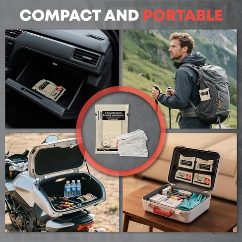 4 قطع من الشاش المضغوط المعقم المطوي على شكل حرف Z، مقاس 4.5 بوصة × 4.1 بوصة - وسادة شاش طبية قطن 100% لتضميد الجروح في حالات الطوارئ، وإيقاف النزيف، ومجموعة الصدمات، وإعادة تعبئة مجموعة الإسعافات الأولية (4 قطع) in Kuwait