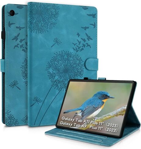 Dandelion Cover for Galaxy Tab A9 Plus Case 5g 11 Inch, Soft Touch Premium Faux Leather Made with Card Slots and Kickstand, Water-Proof Precise Cutouts Compatible with A9+(SM-X210/X216/X218) Blue in Kuwait