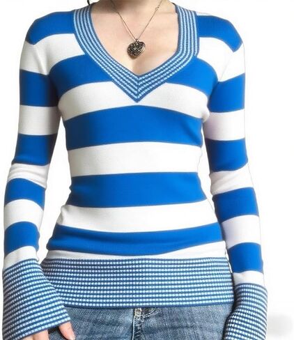 Women Long-Sleeve V Neck Striped Knit Sweatshirt Vintage 90s Pullover Fall Tops Y2K Slim Fit Winter Sweater in Saudi Arabia