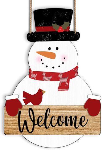 Snowman Merry Christmas Welcome Sign - Snowman Christmas Door Hanger - Hello Winter Snowflake Round Wooden Decor for Tree, Front Door, Porch, Wall, Party Hanging Decorations, 10X10 Inches -B09 in Saudi Arabia