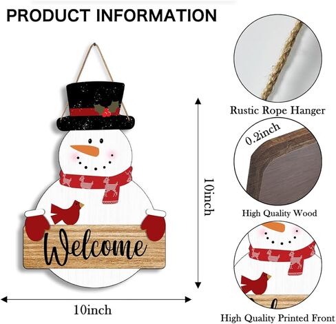 Snowman Merry Christmas Welcome Sign - Snowman Christmas Door Hanger - Hello Winter Snowflake Round Wooden Decor for Tree, Front Door, Porch, Wall, Party Hanging Decorations, 10X10 Inches -B09 in Saudi Arabia