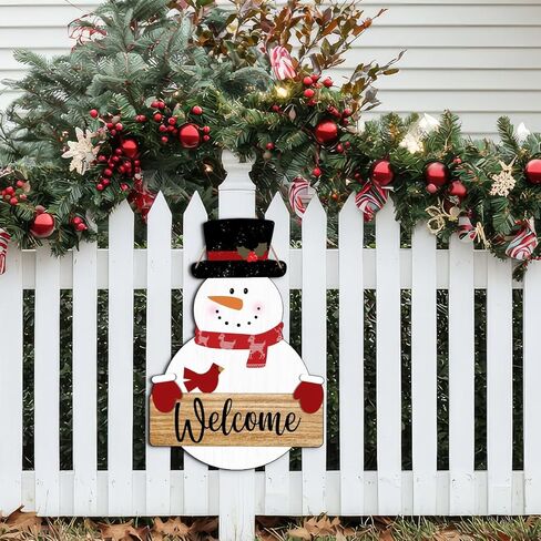 Snowman Merry Christmas Welcome Sign - Snowman Christmas Door Hanger - Hello Winter Snowflake Round Wooden Decor for Tree, Front Door, Porch, Wall, Party Hanging Decorations, 10X10 Inches -B09 in Saudi Arabia
