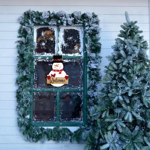 Snowman Merry Christmas Welcome Sign - Snowman Christmas Door Hanger - Hello Winter Snowflake Round Wooden Decor for Tree, Front Door, Porch, Wall, Party Hanging Decorations, 10X10 Inches -B09 in Saudi Arabia