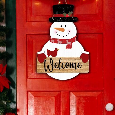Snowman Merry Christmas Welcome Sign - Snowman Christmas Door Hanger - Hello Winter Snowflake Round Wooden Decor for Tree, Front Door, Porch, Wall, Party Hanging Decorations, 10X10 Inches -B09 in Saudi Arabia