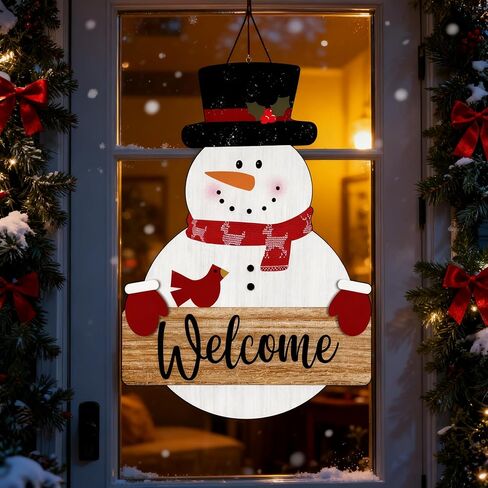 Snowman Merry Christmas Welcome Sign - Snowman Christmas Door Hanger - Hello Winter Snowflake Round Wooden Decor for Tree, Front Door, Porch, Wall, Party Hanging Decorations, 10X10 Inches -B09 in Saudi Arabia