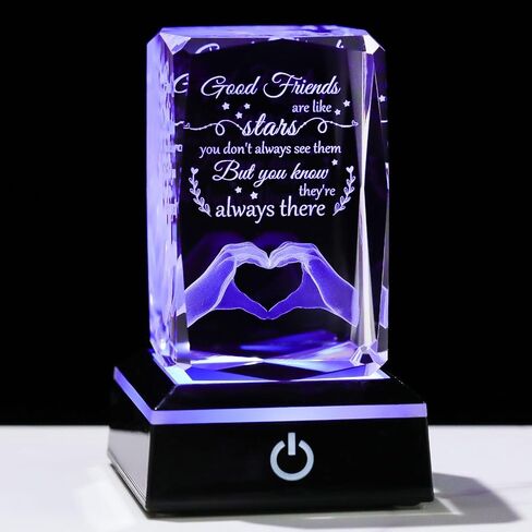 enjinkail Bestfriend هدايا فريدة للنساء عيد ميلاد كريستال تذكار مع قاعدة LED ملونة، لوحة صداقة منقوشة ثلاثية الأبعاد هدايا Bestie للتخرج عيد الحب عيد الميلاد عيد الأم in Kuwait
