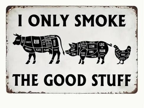 1pc Vintage BBQ Tin Sign - "I Only Smoke The Good Stuff" Iron Metal Wall Poster for Kitchen & Patio Decor - Butcher's Cut Smoking Meat Plaque 8x12 Inch in Saudi Arabia