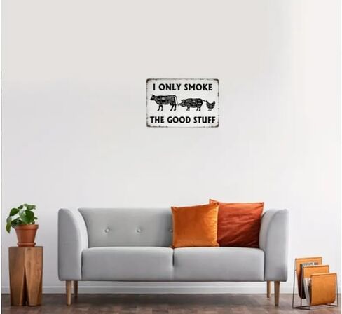 1pc Vintage BBQ Tin Sign - "I Only Smoke The Good Stuff" Iron Metal Wall Poster for Kitchen & Patio Decor - Butcher's Cut Smoking Meat Plaque 8x12 Inch in Saudi Arabia