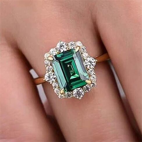 Golden Color Bright Green Zirconia Rings for Women Fashion Luxury Engagement Accessories in Saudi Arabia