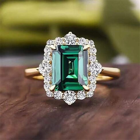 Golden Color Bright Green Zirconia Rings for Women Fashion Luxury Engagement Accessories in Saudi Arabia