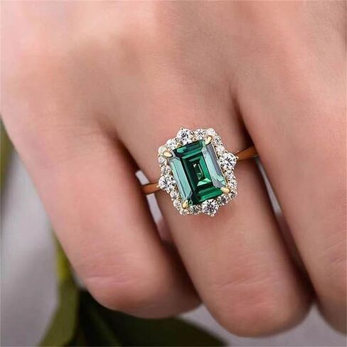 Golden Color Bright Green Zirconia Rings for Women Fashion Luxury Engagement Accessories in Saudi Arabia