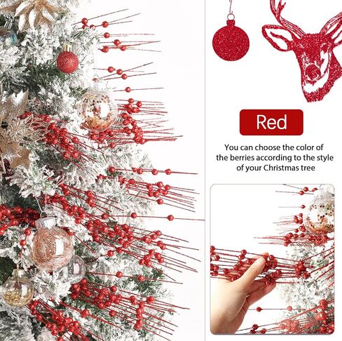 N&T NIETING 10 Pack Artificial Glitter Berry Stem Ornaments 15.7 Inchs Christmas Tree Picks, Christmas Home Decor Wreath Winter Décor Fireplace Holiday Crafts Berries Decoration in Saudi Arabia