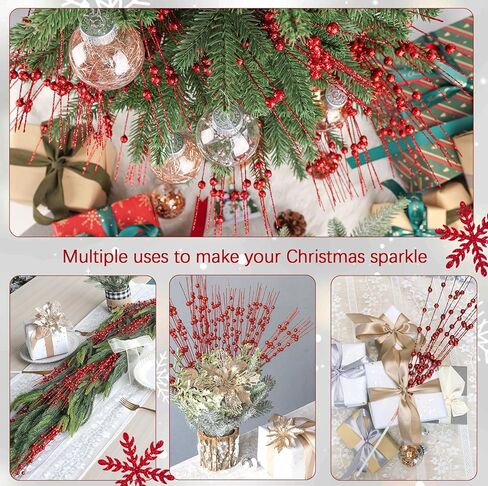 N&T NIETING 10 Pack Artificial Glitter Berry Stem Ornaments 15.7 Inchs Christmas Tree Picks, Christmas Home Decor Wreath Winter Décor Fireplace Holiday Crafts Berries Decoration in Saudi Arabia