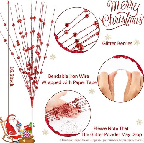N&T NIETING 10 Pack Artificial Glitter Berry Stem Ornaments 15.7 Inchs Christmas Tree Picks, Christmas Home Decor Wreath Winter Décor Fireplace Holiday Crafts Berries Decoration in Saudi Arabia