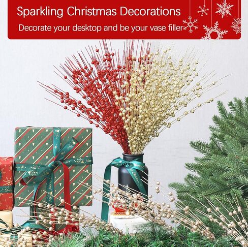 N&T NIETING 10 Pack Artificial Glitter Berry Stem Ornaments 15.7 Inchs Christmas Tree Picks, Christmas Home Decor Wreath Winter Décor Fireplace Holiday Crafts Berries Decoration in Saudi Arabia