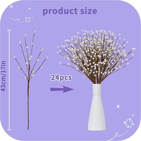 WSTPUPU Winter Decorations 24 Pcs Artificial Berry Stems 17inch White Berry Picks for Christmas Holiday Flower Arrangements Home Centerpieces DIY Ornaments in Saudi Arabia